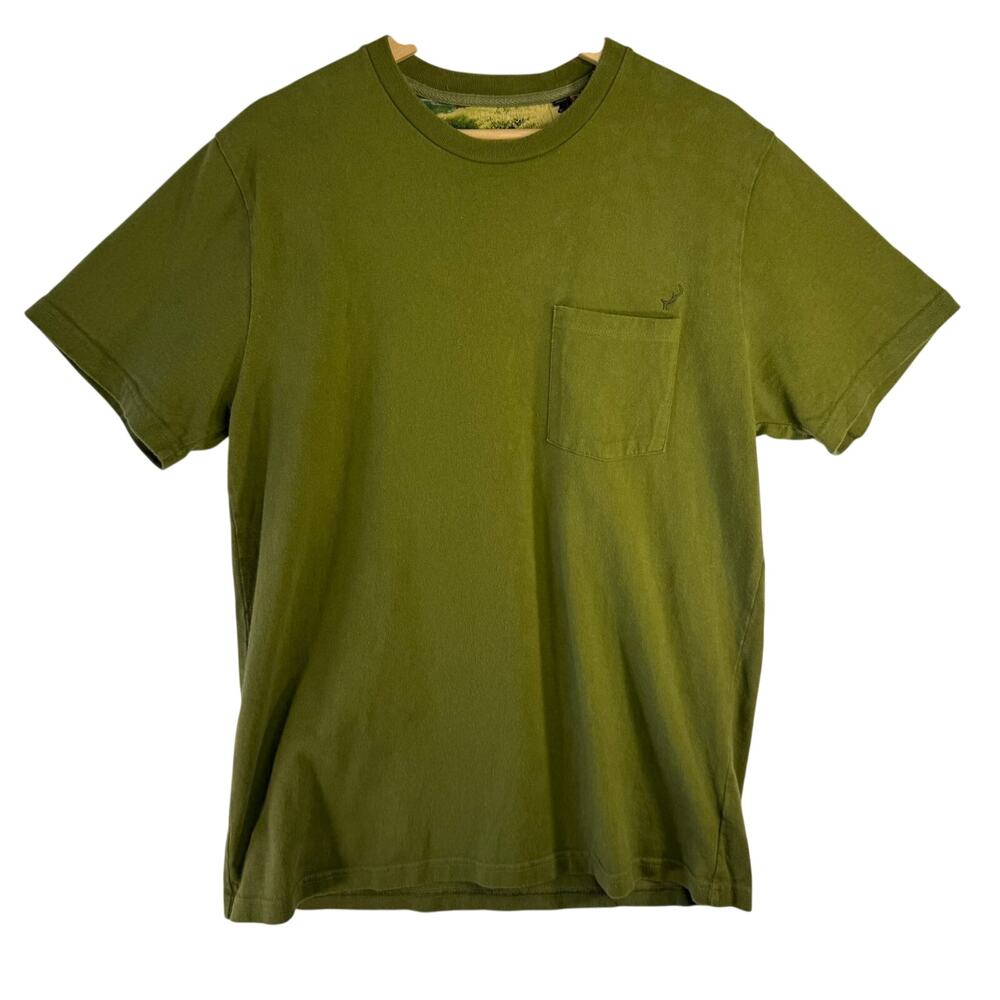 Pladra Men's Heavyweight Pocket Tee Shirt Crew Neck Green Graphic Tag size L